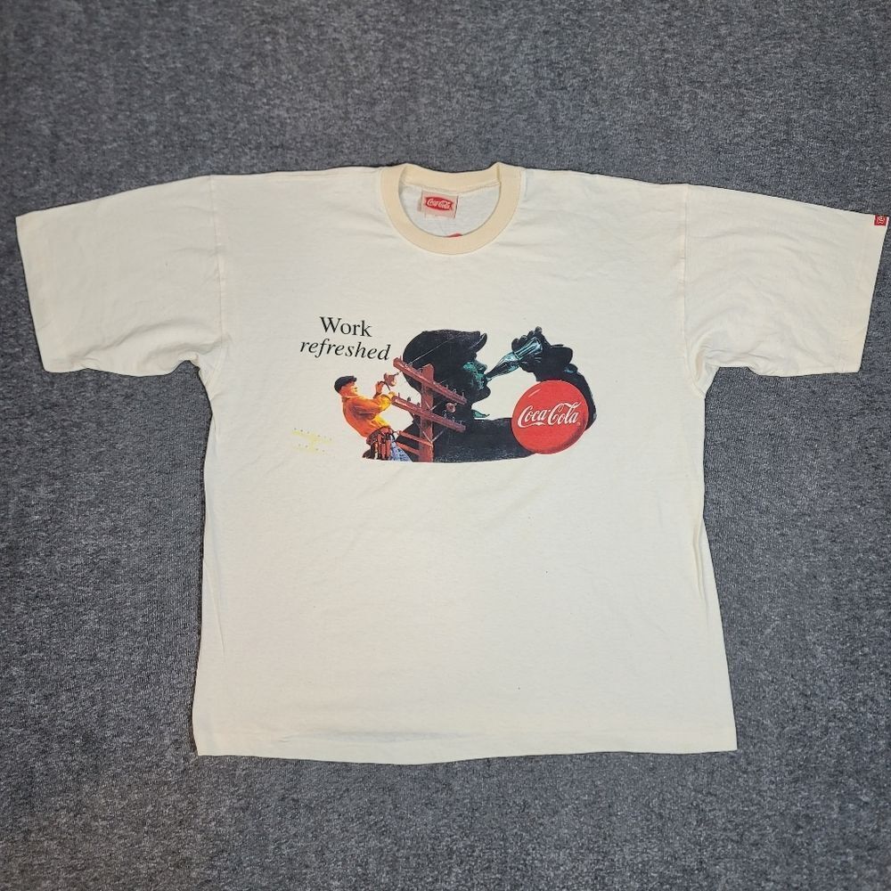 Vtg 90's Coca Cola × King Tee Shirt Size L Black All Over Print  Made In USA